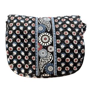 Vera Bradley Owl Print Paisley Messenger adjustable strap Navy/Black Floral Bag